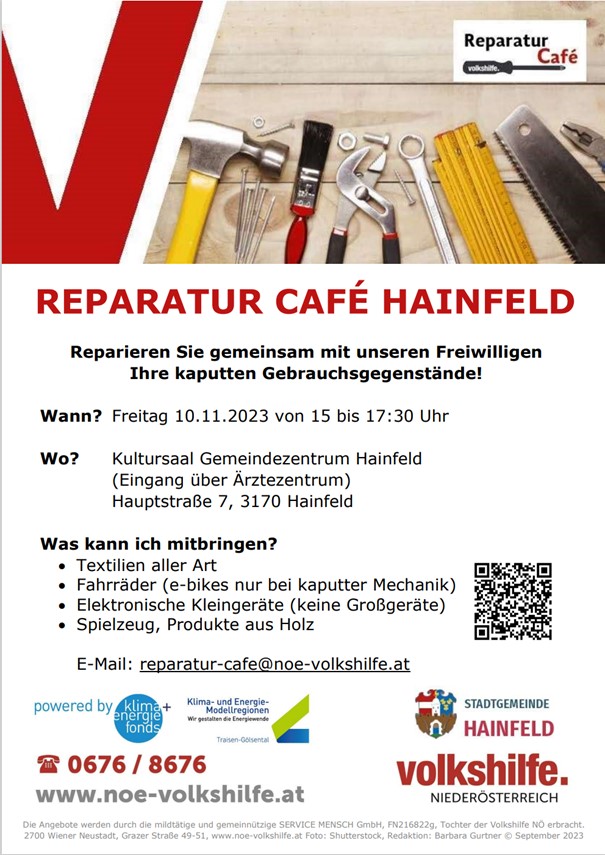 Reparatur Cafè Hainfeld 10.11.2023 – Regionalmanagement Traisen – Gölsental